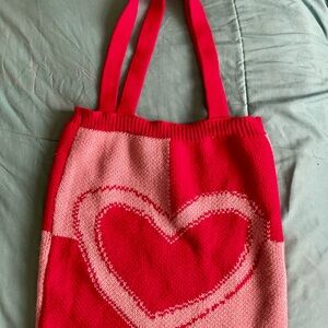 Handmade Heart Patterned Red and Pink Tote Bag